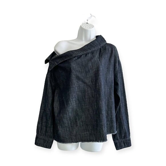 RTA Zaria One-shoulder Denim Blouse In Total Blue, Size XS, - Picture 4 of 16
